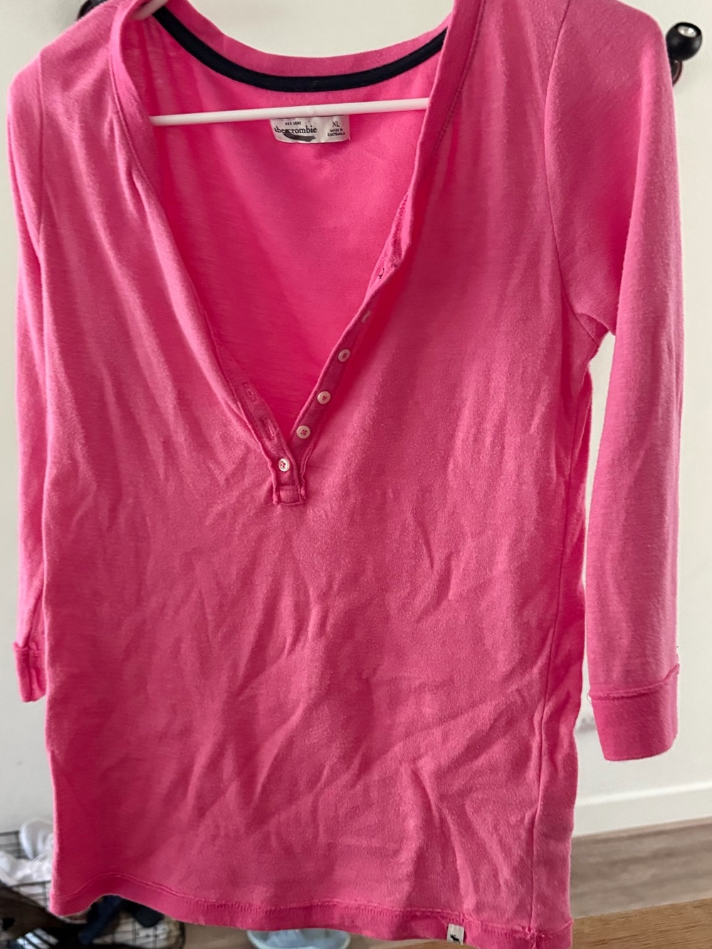 Abercrombie & Fitch Pink Henley Long Sleeve Top - Picture 4 of 4